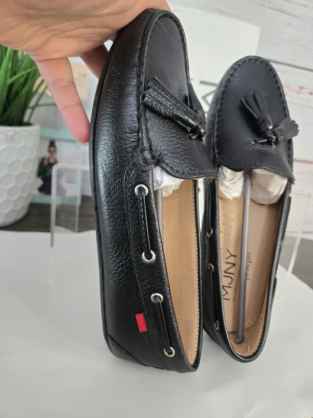 MJNY Marc Joseph Murray Hill Black Grainy Leather Tassel Driving Loafers Size 6